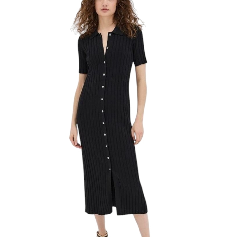 Alex Mill Alice Black Ribbed Sweater Midi Dress ...Size Large